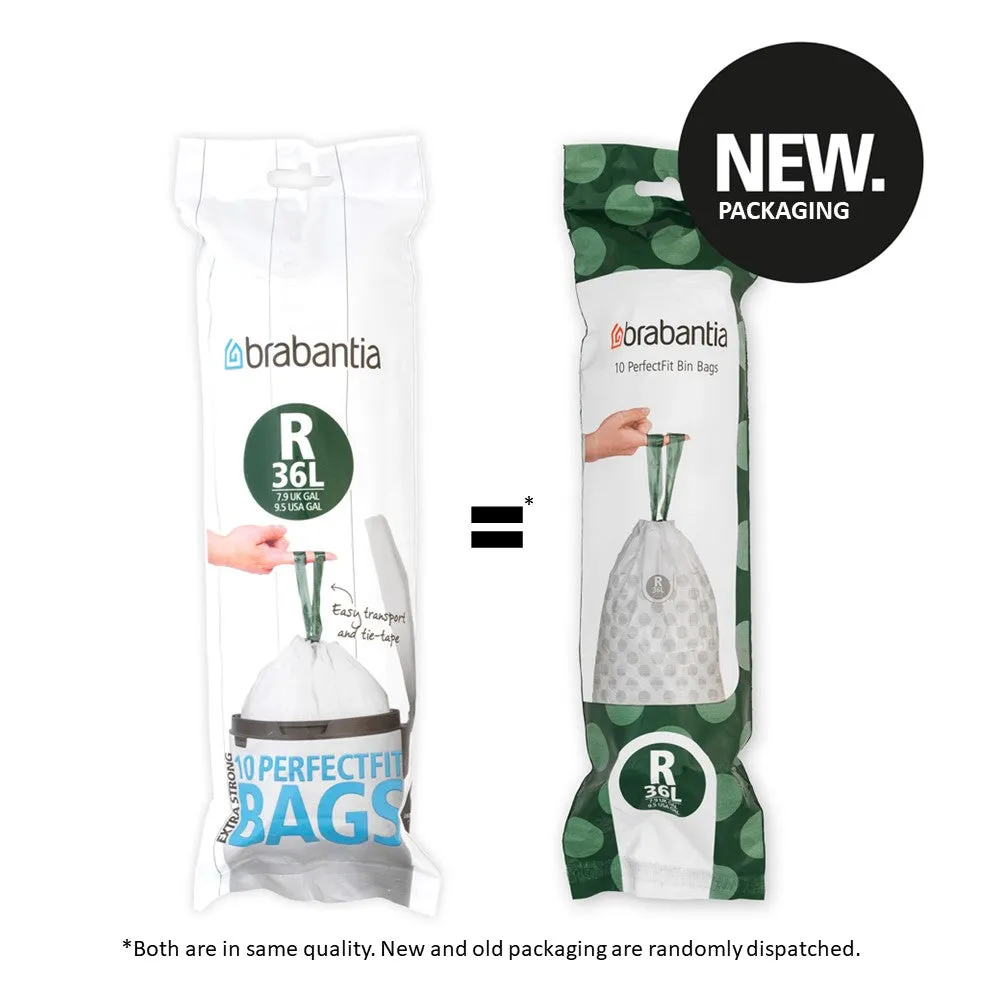Brabantia PerfectFit Roll Pack Bin Liner Bags, R, 36 L x 10 Bags, Roll Pack