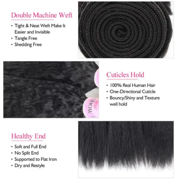 Brazilian Kinky Straight 4 Bundles With 4×4 Lace Closure 10A Grade 100% Human Remy Hair MYLOCKME