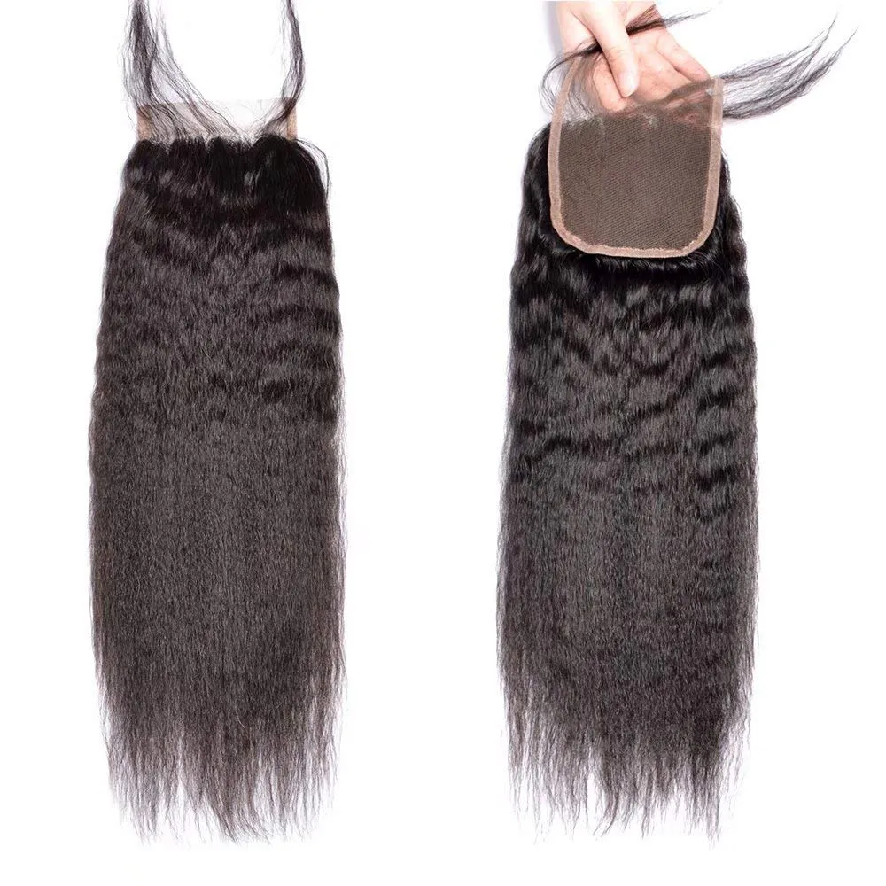 Brazilian Kinky Straight 4 Bundles With 4×4 Lace Closure 10A Grade 100% Human Remy Hair MYLOCKME
