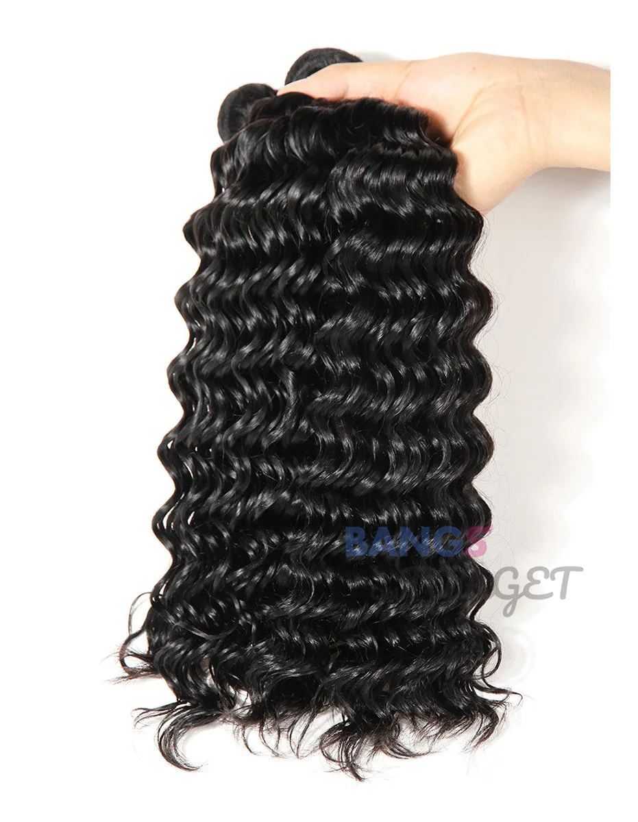 Brazilian Virgin Hair 3 Bundles With Closure Deep Wave