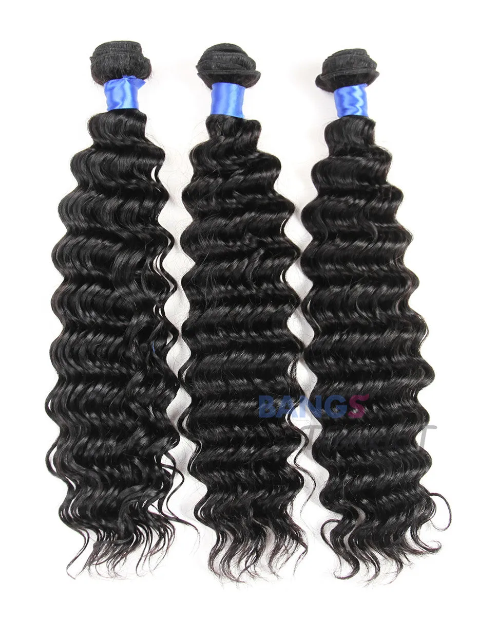 Brazilian Virgin Hair 3 Bundles With Closure Deep Wave