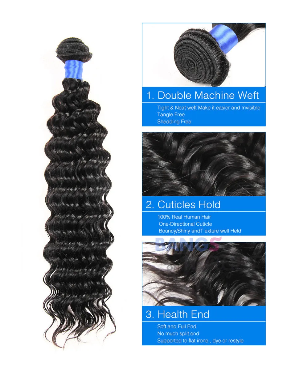 Brazilian Virgin Hair 3 Bundles With Closure Deep Wave