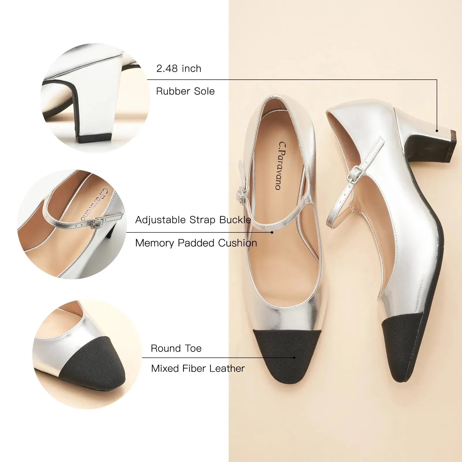 Cap-Toe Mary Jane Block Heel Pump (Jessica)