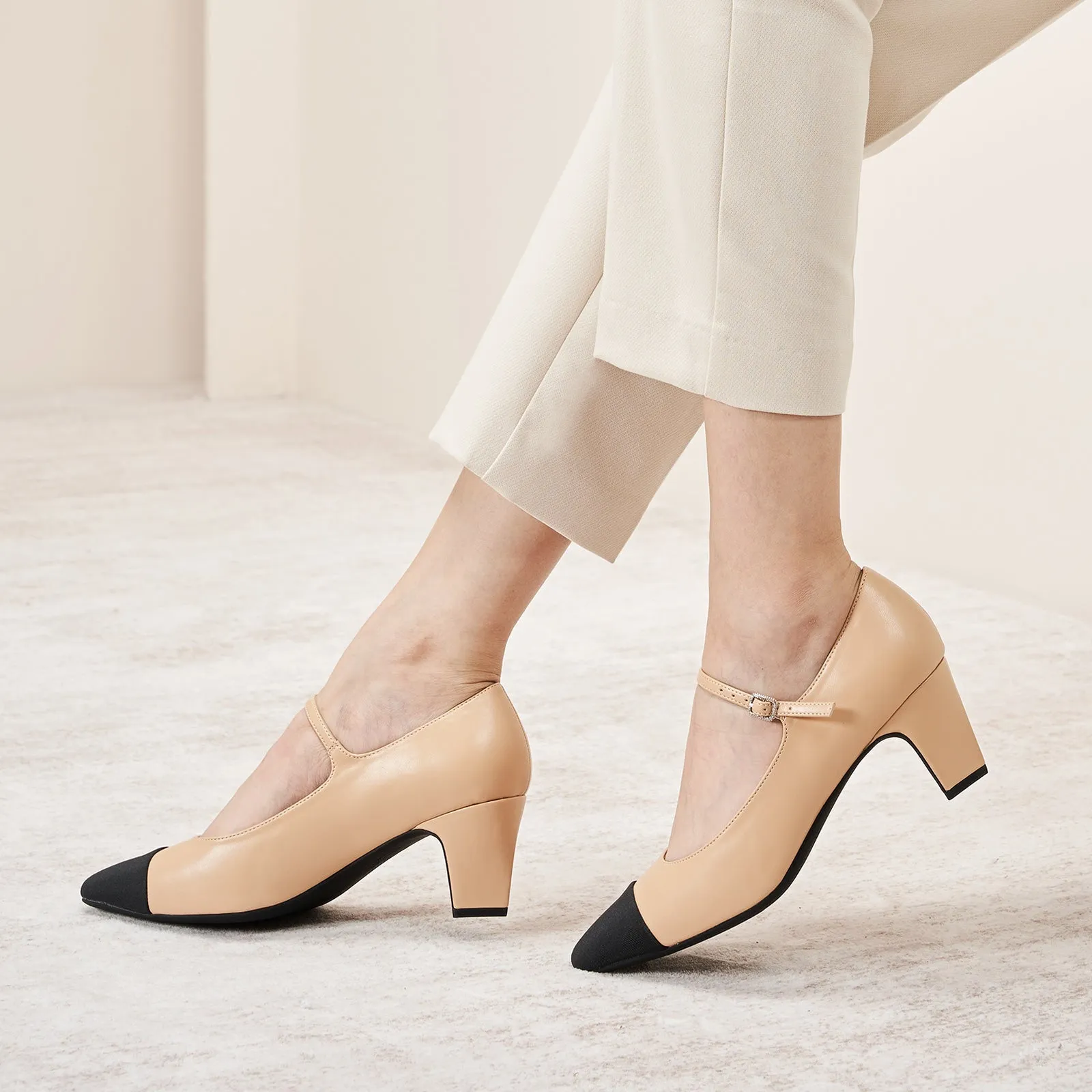 Cap-Toe Mary Jane Block Heel Pump (Jessica)