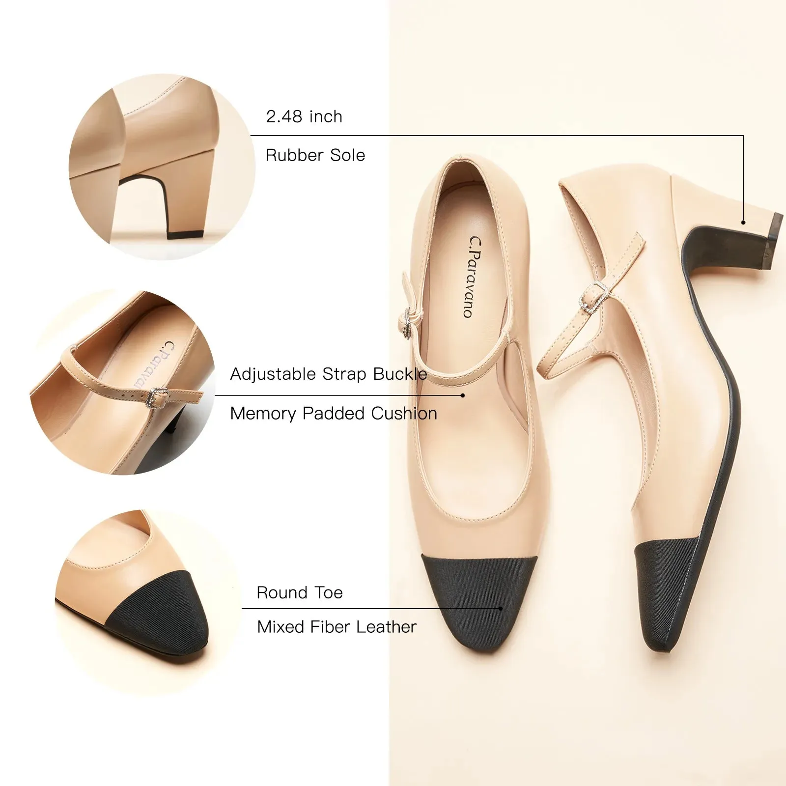 Cap-Toe Mary Jane Block Heel Pump (Jessica)