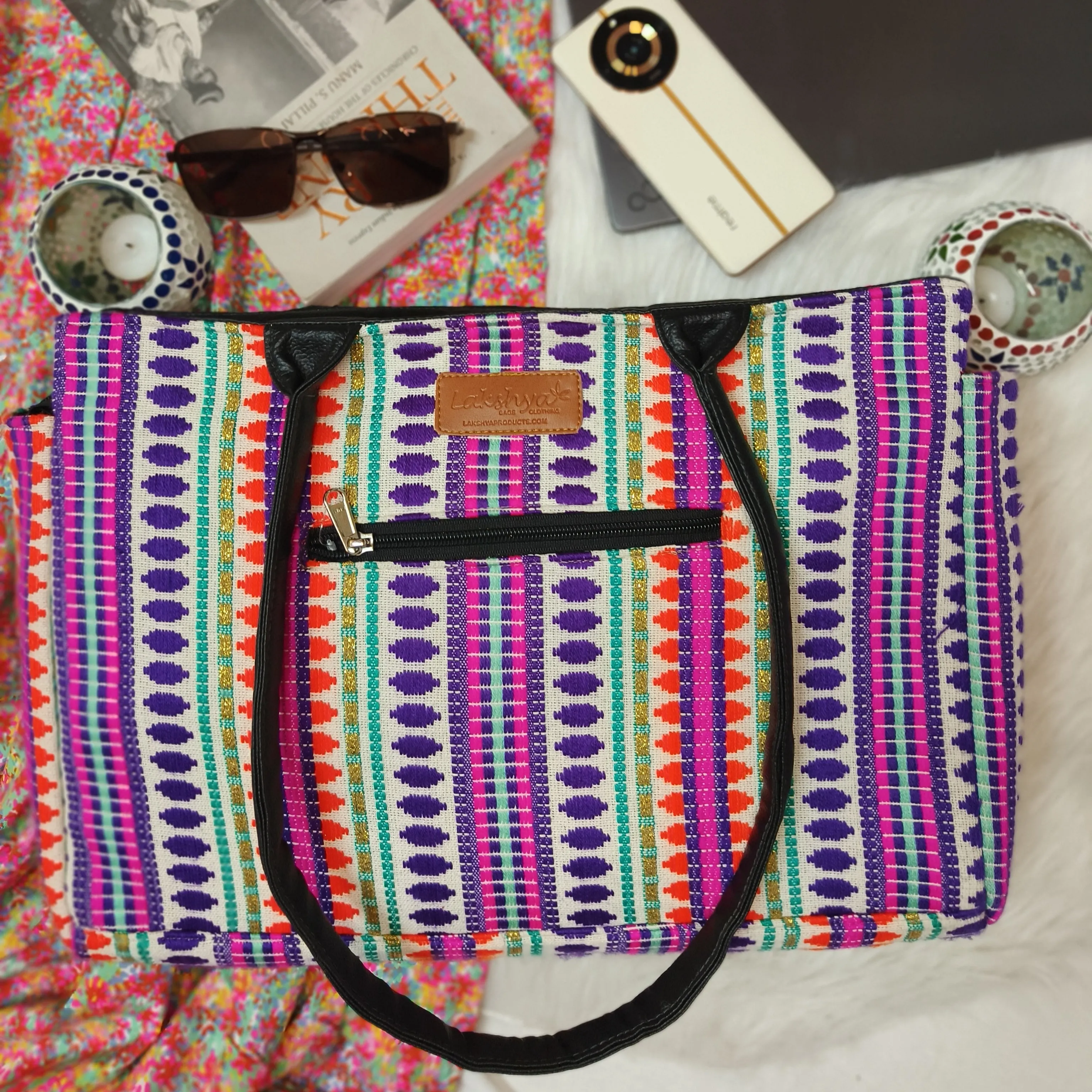 Chic Laptop Totes Violet Colour with Southwestern Design.
