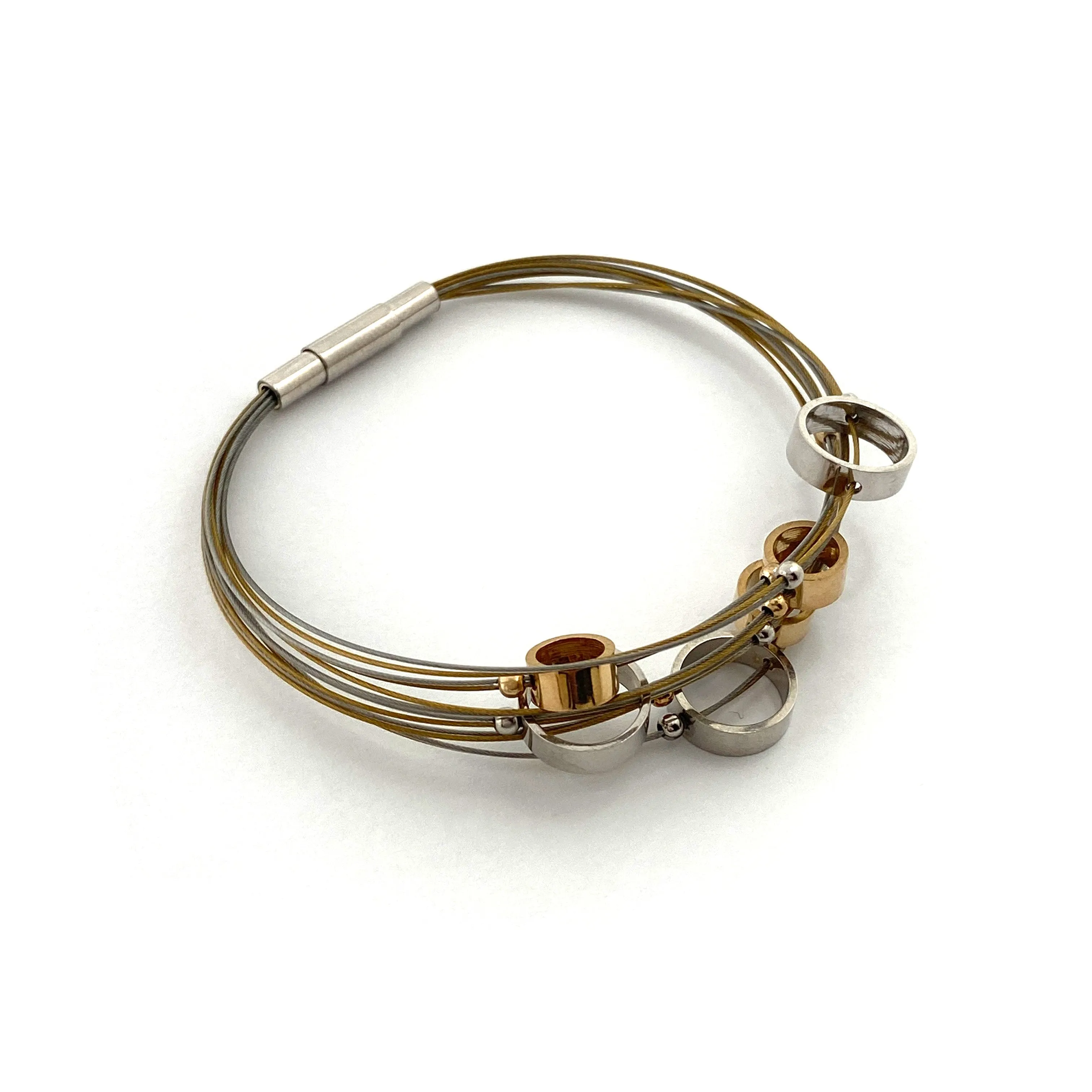 Circular Gold and Silver Steel Cable Bracelet