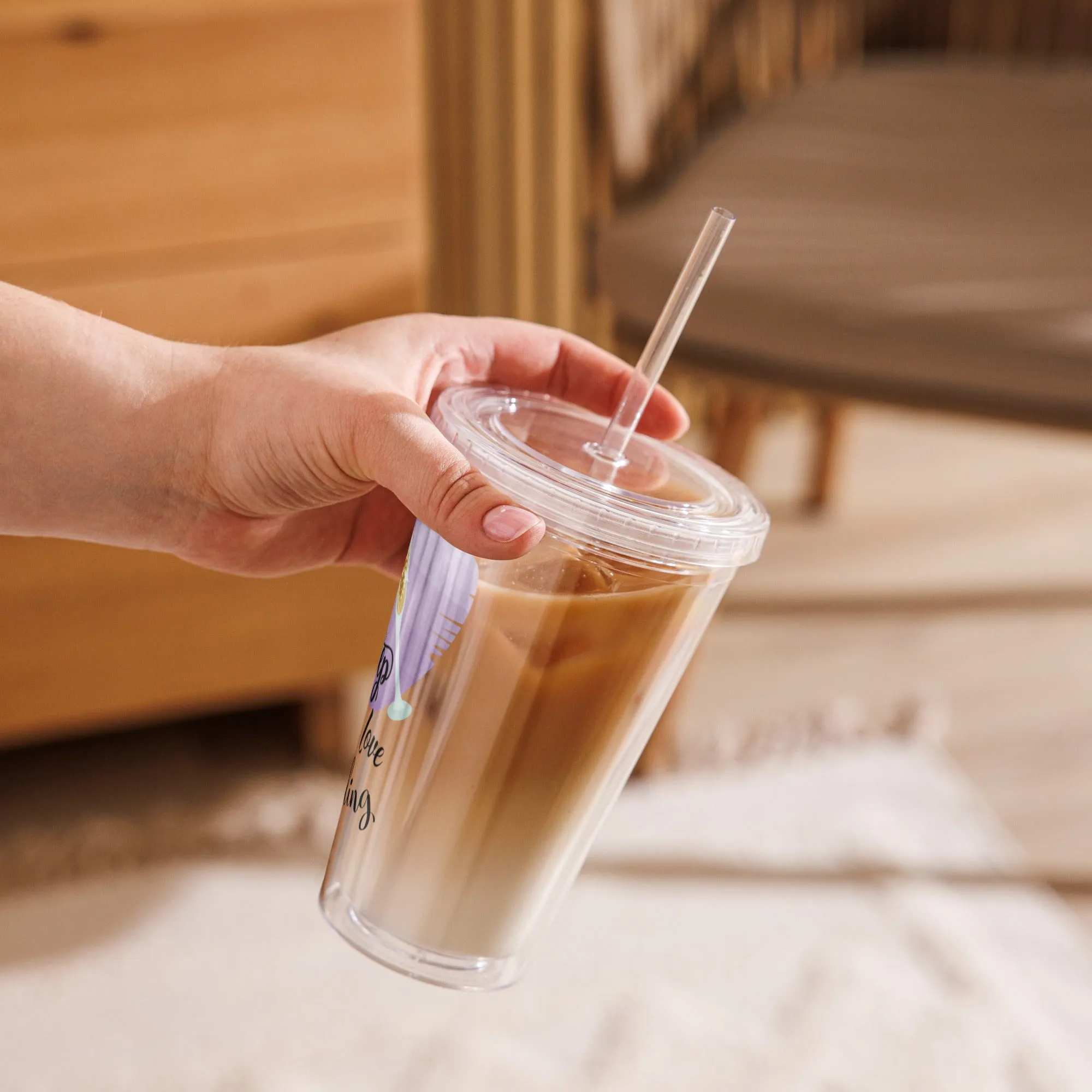 Clear plastic Insulated Resusable tumbler 16OZ