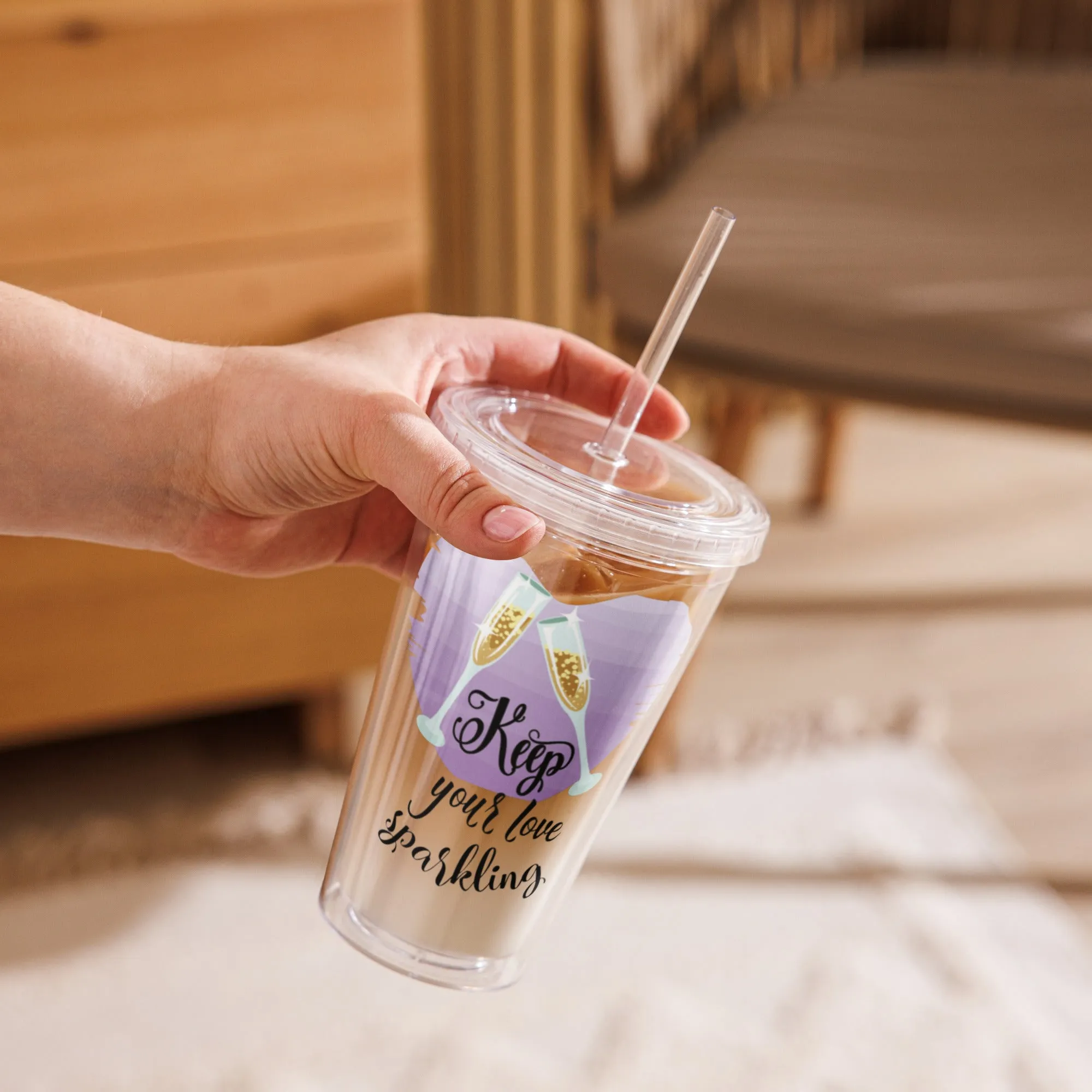 Clear plastic Insulated Resusable tumbler 16OZ