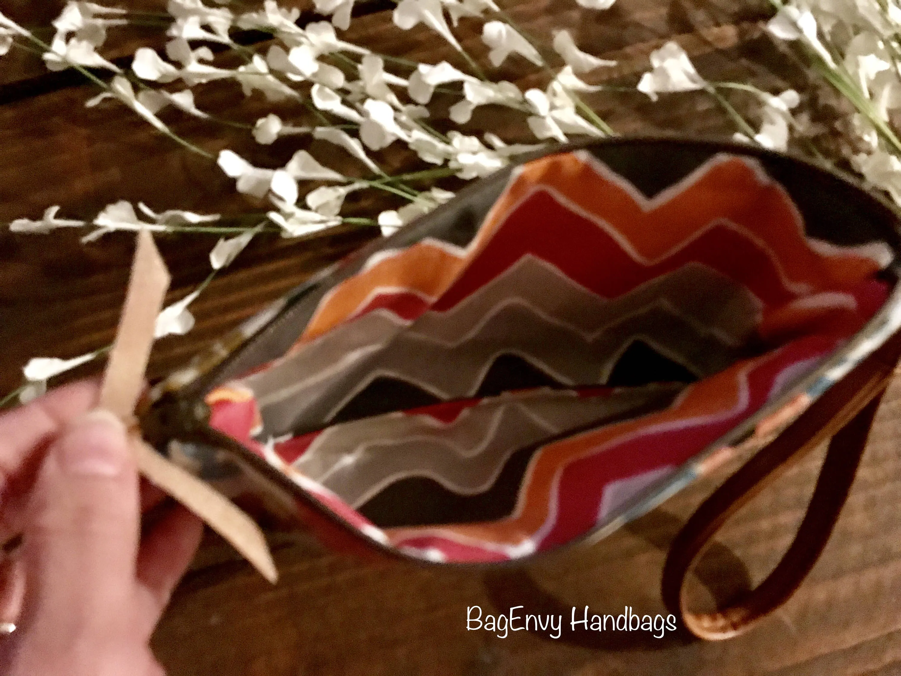 Coral Floral in Linen with Vegan Leather - Zippered Wristlet Clutch /  Bridesmaid Gift- Accessory Make Up Bag -