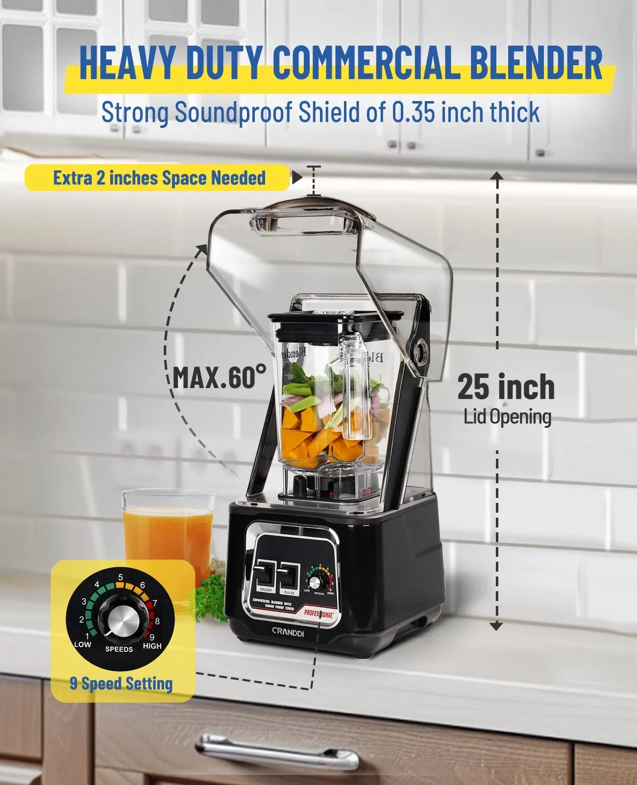 CRANDDI Quiet Blender K80, Removable Cover, Black