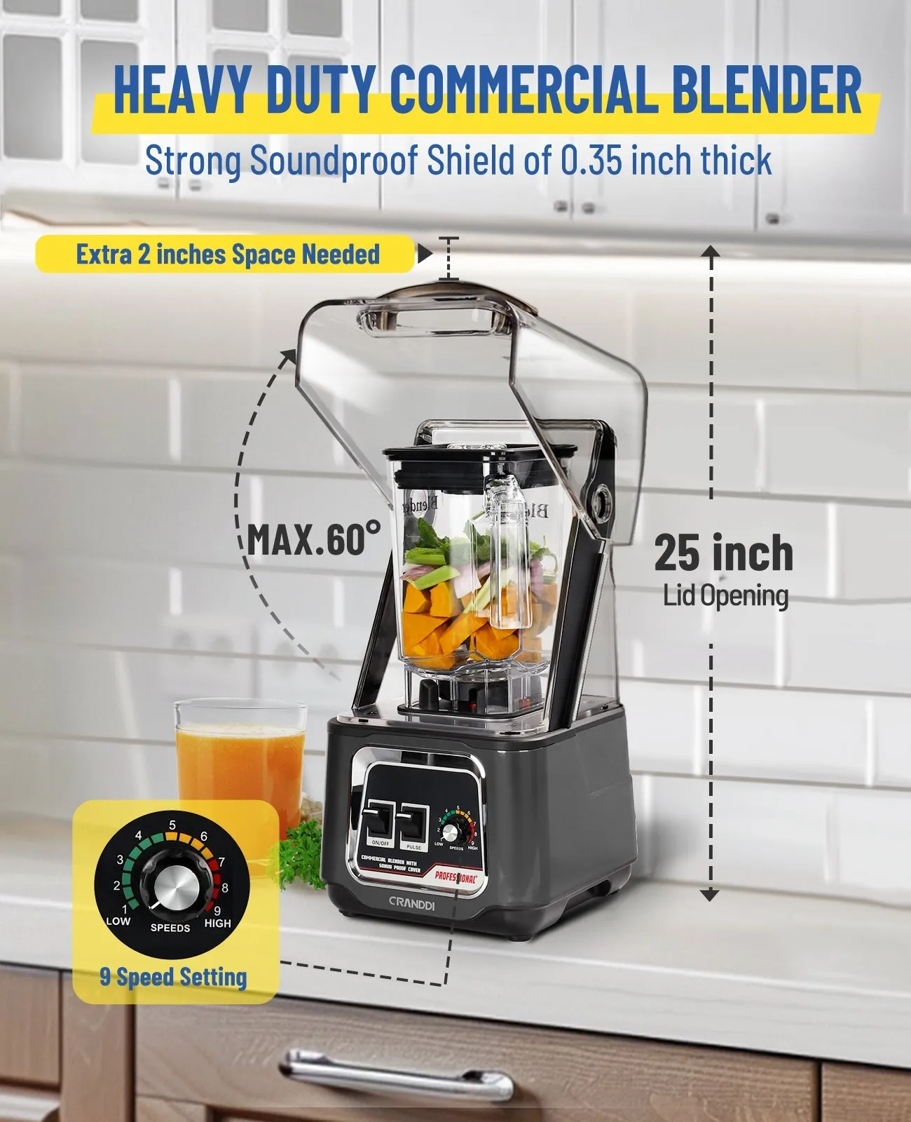 CRANDDI Quiet Blender K80, Removable Cover, Grey