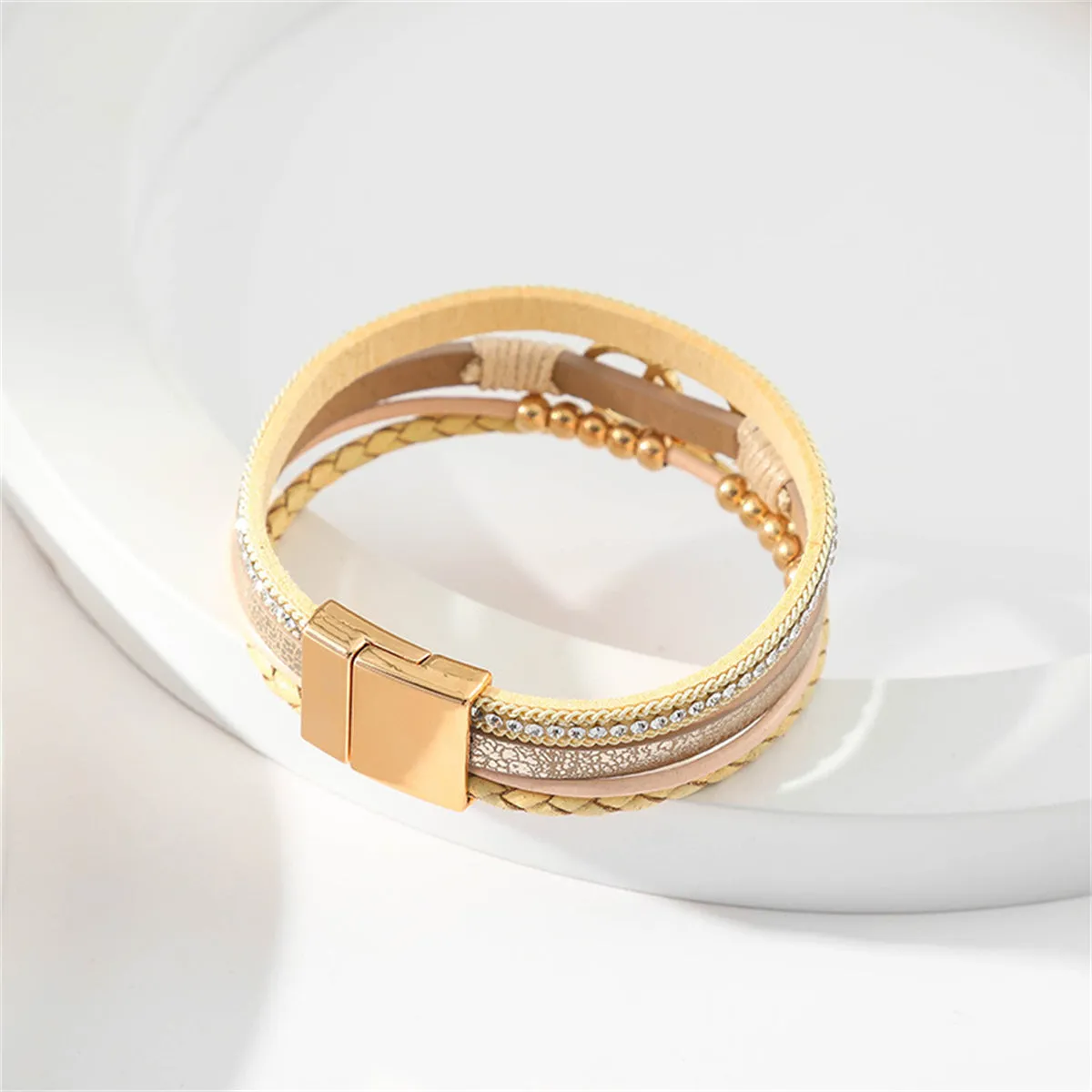 Cubic Zirconia & Polystyrene 18K Gold-Plated Circular Link Layered Bracelet