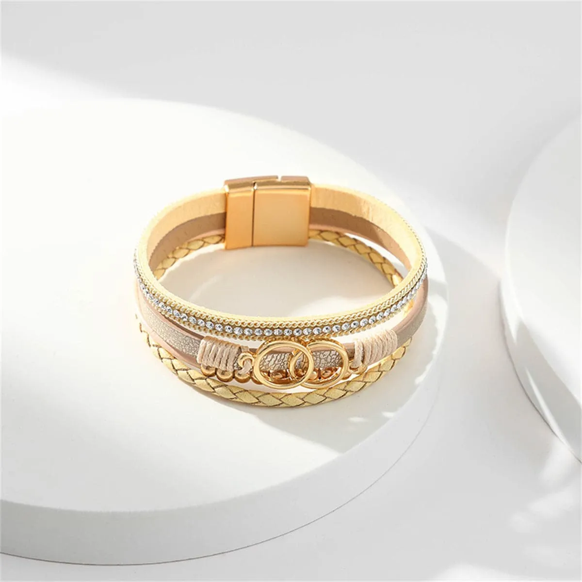 Cubic Zirconia & Polystyrene 18K Gold-Plated Circular Link Layered Bracelet
