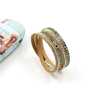 Cubic Zirconia & Tan Leopard Print Layered Bracelet