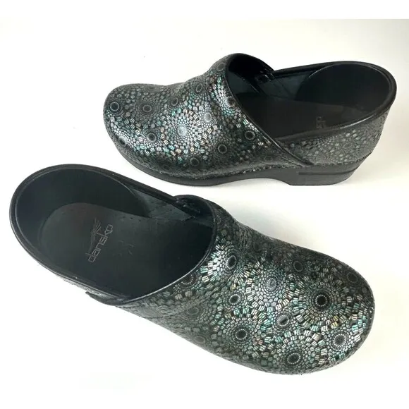 Dansko Professional Black Metallic Embossed Leather Clog EU 40 US 10