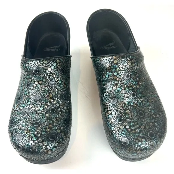 Dansko Professional Black Metallic Embossed Leather Clog EU 40 US 10