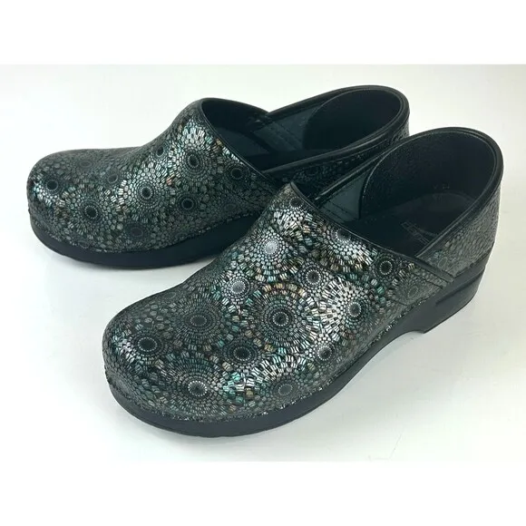 Dansko Professional Black Metallic Embossed Leather Clog EU 40 US 10