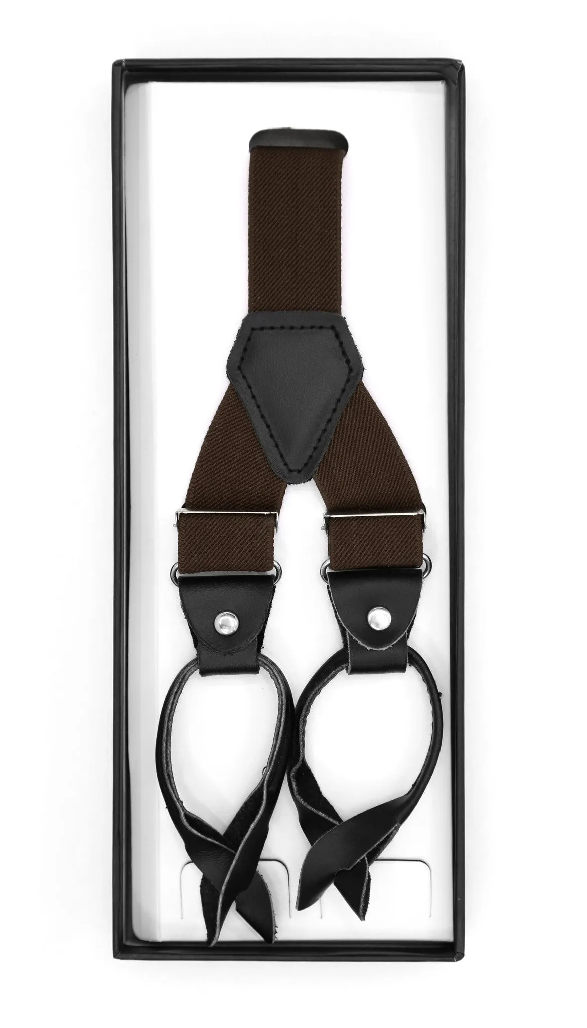 Dark Brown Blue Unisex Button End Suspenders