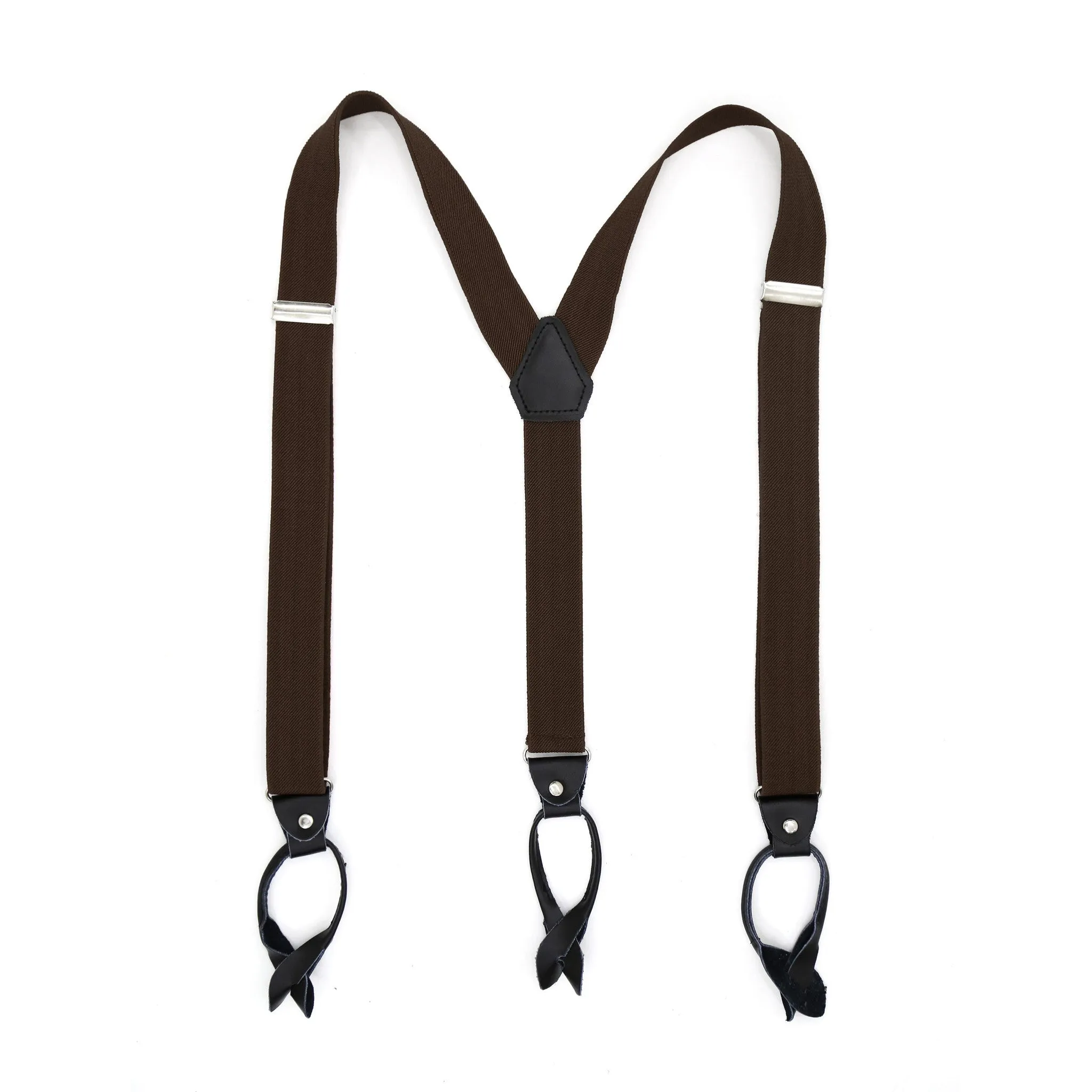 Dark Brown Blue Unisex Button End Suspenders