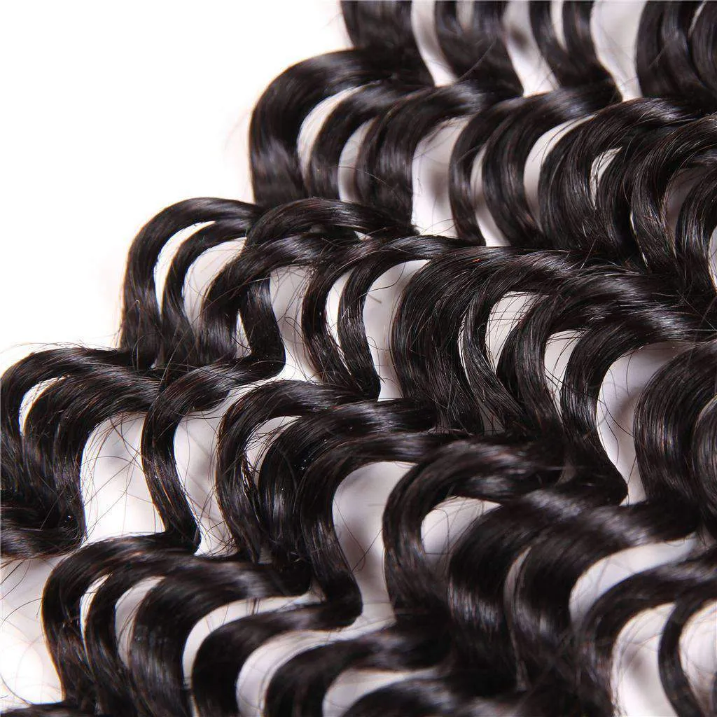 Deep Wave Hair 4x4Inchs Lace Closure Natural Color 100% Human Hair