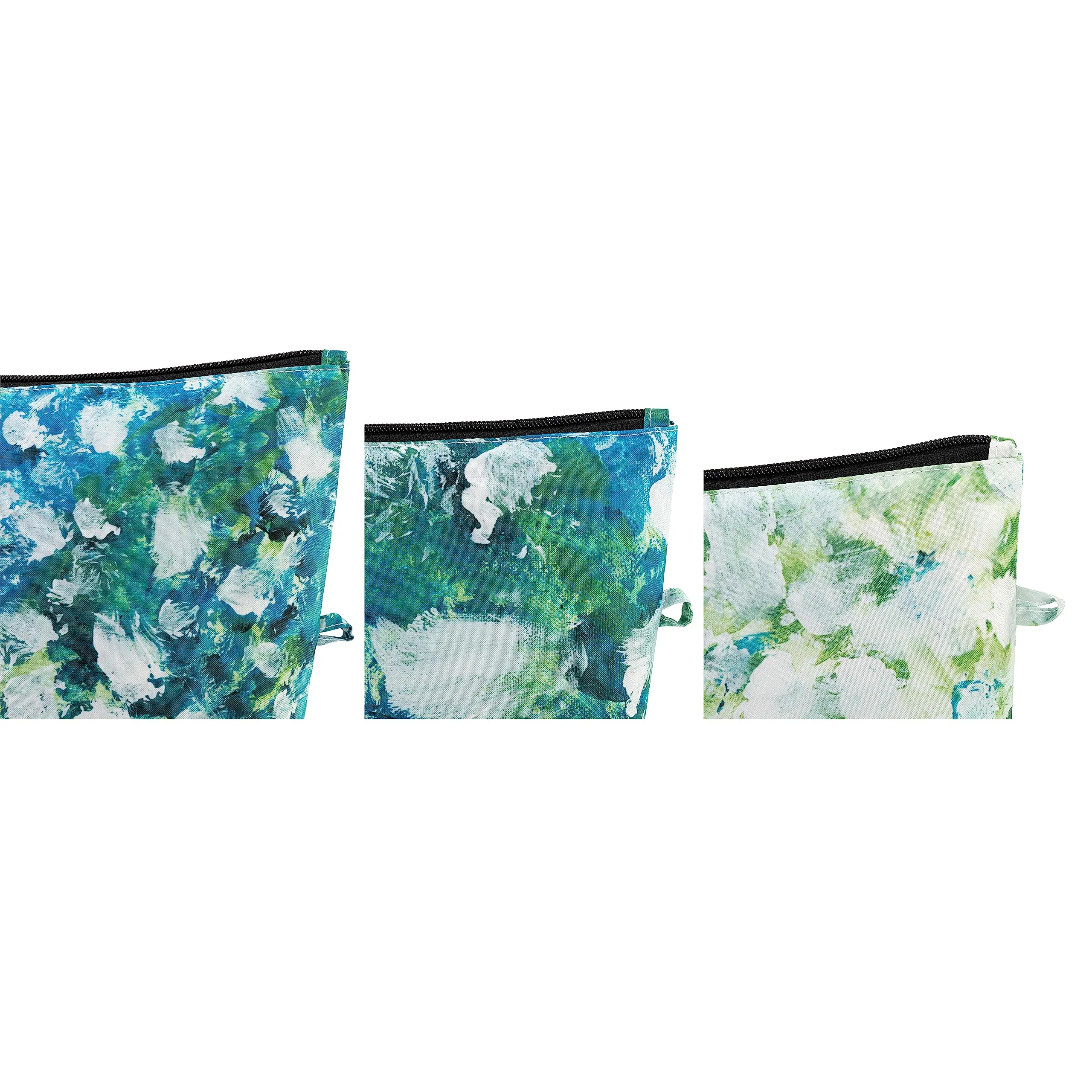 DEMDACO 1008130035 ArtLifting White Flowers Blue, Green, and White Polyester Zippered Organizer Bag Pouch Set of 3