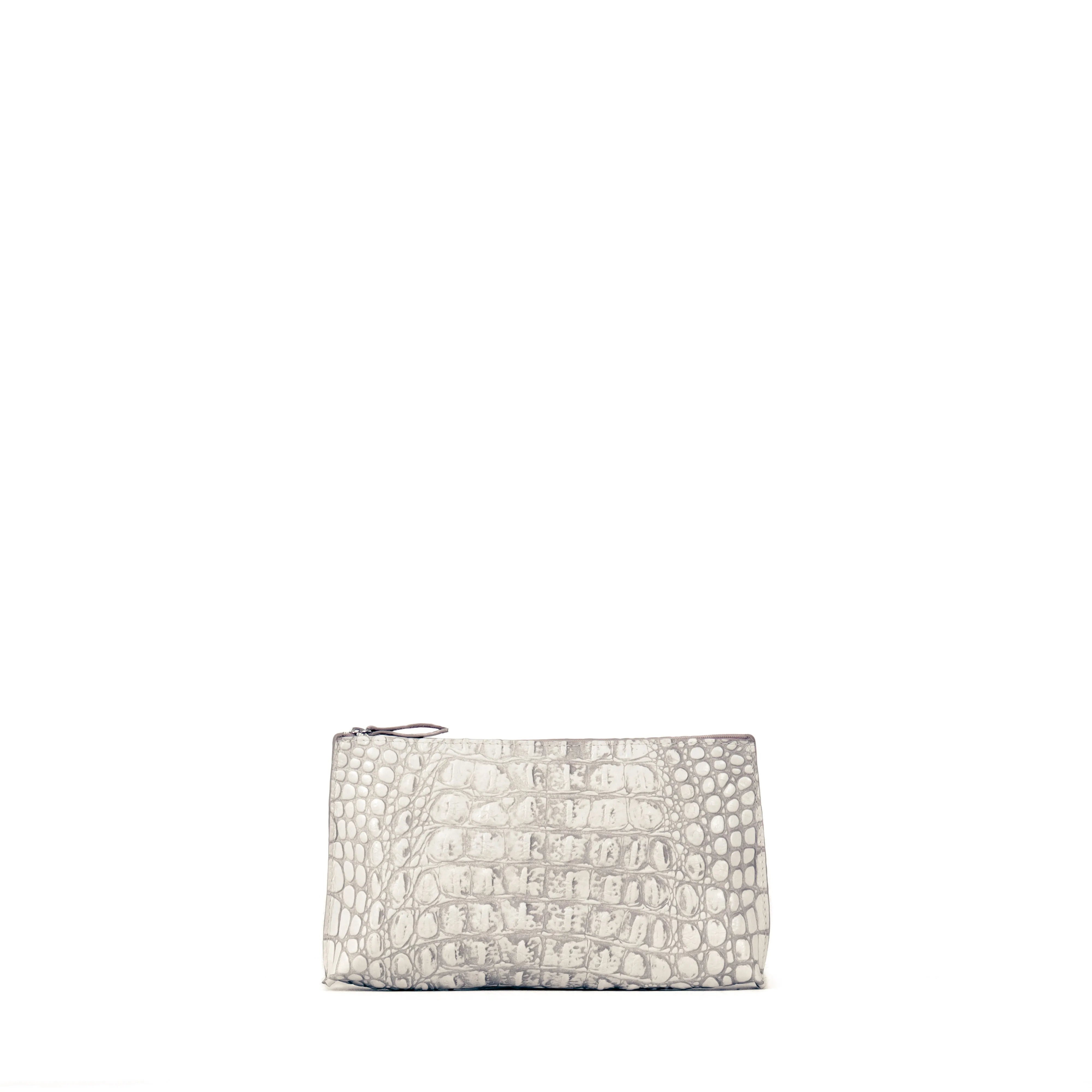 ESSENTIAL POUCH WHITE MIST EMBOSSED CROC