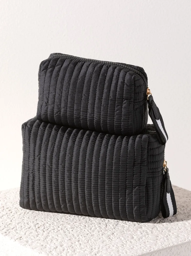 Ezra Quilted Nylon Boxy Cosmetic Pouch Set - Black
