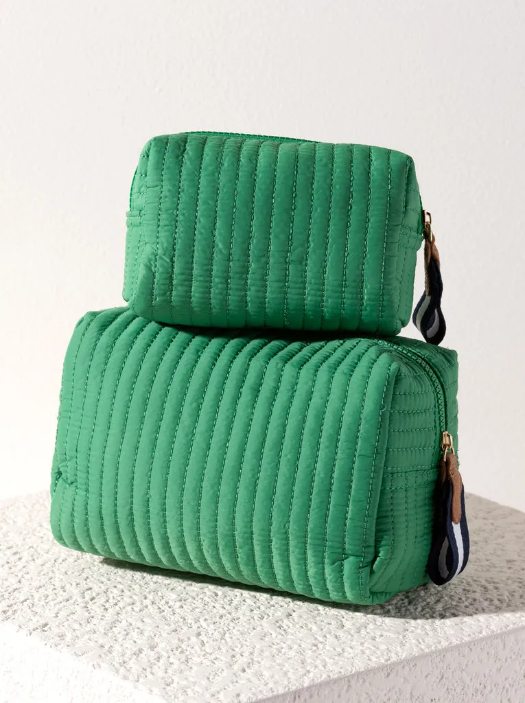Ezra Quilted Nylon Boxy Cosmetic Pouch Set - Green