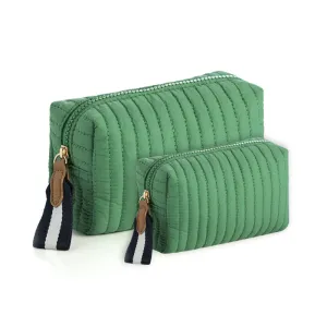 Ezra Quilted Nylon Boxy Cosmetic Pouch Set - Green