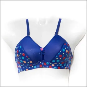 Fancy Multi Dotted Single Padded Bra - Blue