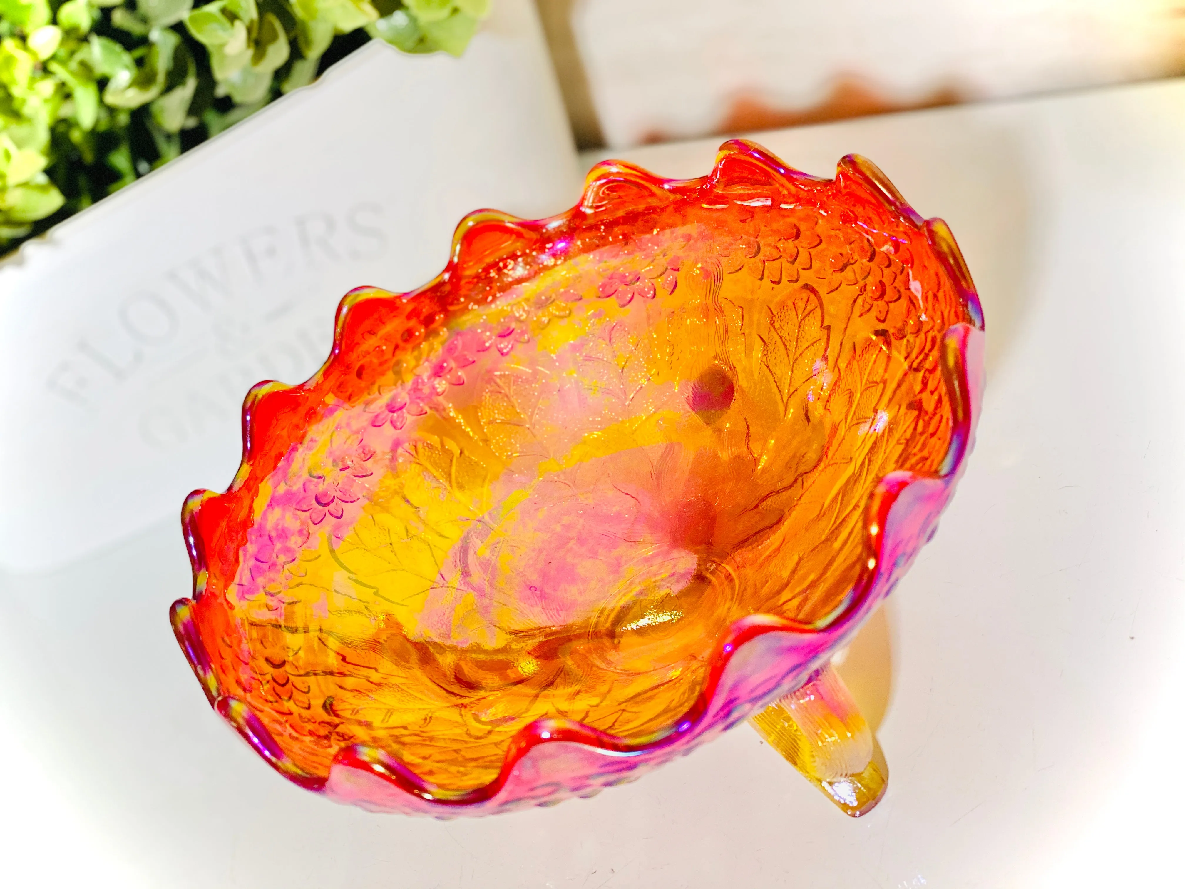 Fenton Leaves & Orange Tree 3 Toed Dish