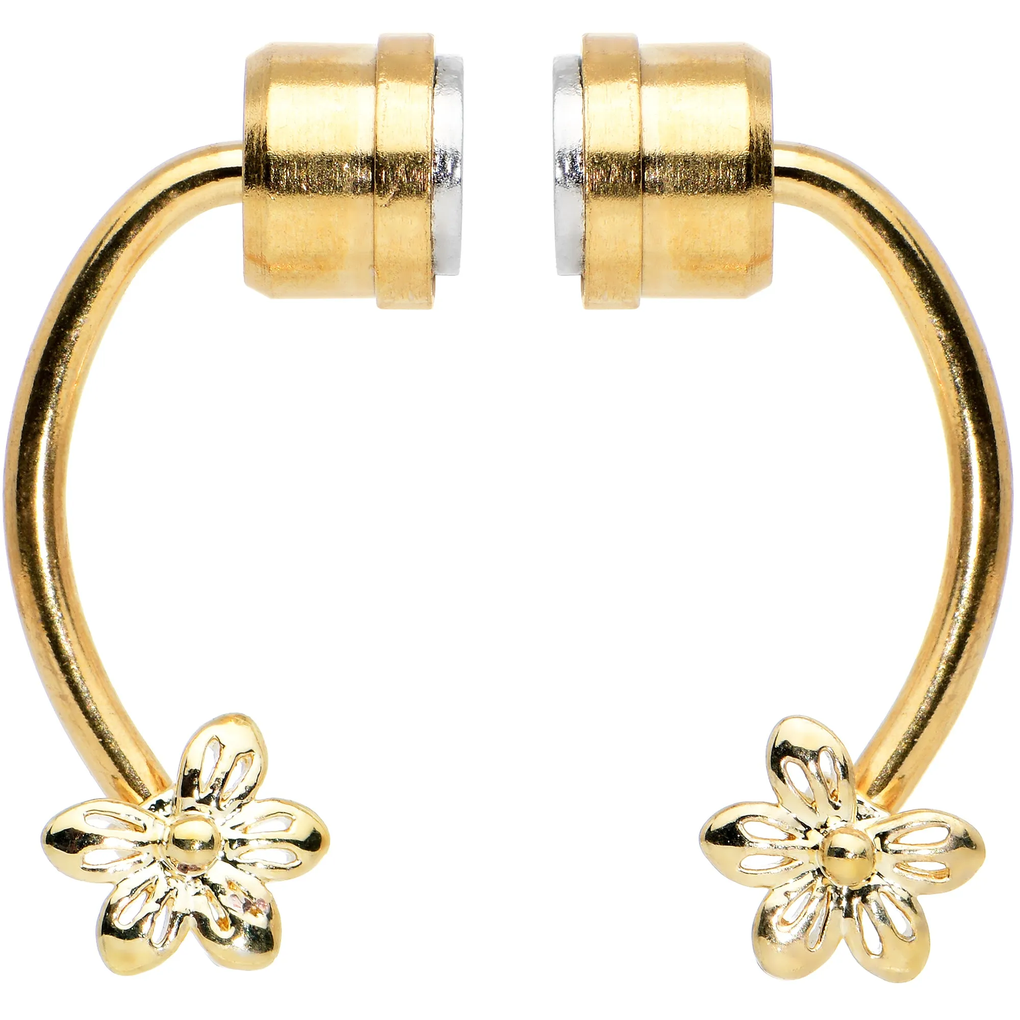 Flower Ends Gold Tone Non Pierced Magnetic Clip On Fake Septum Ring