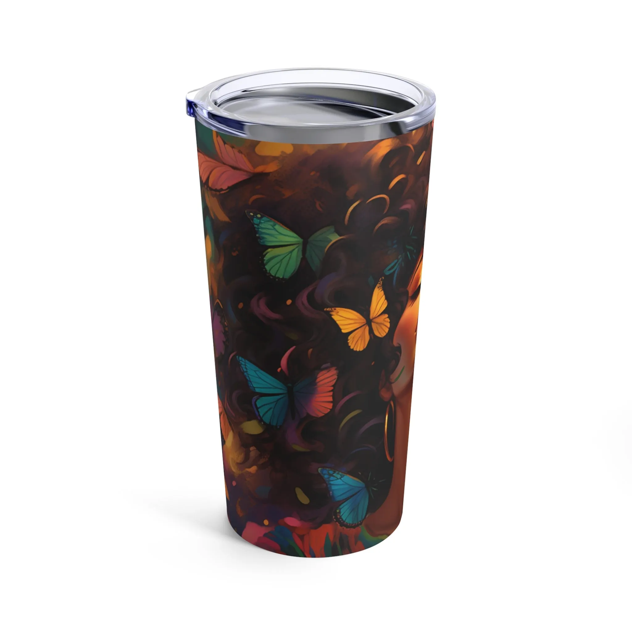 Fluttering Sips: The Beautiful Butterfly Woman Tumbler