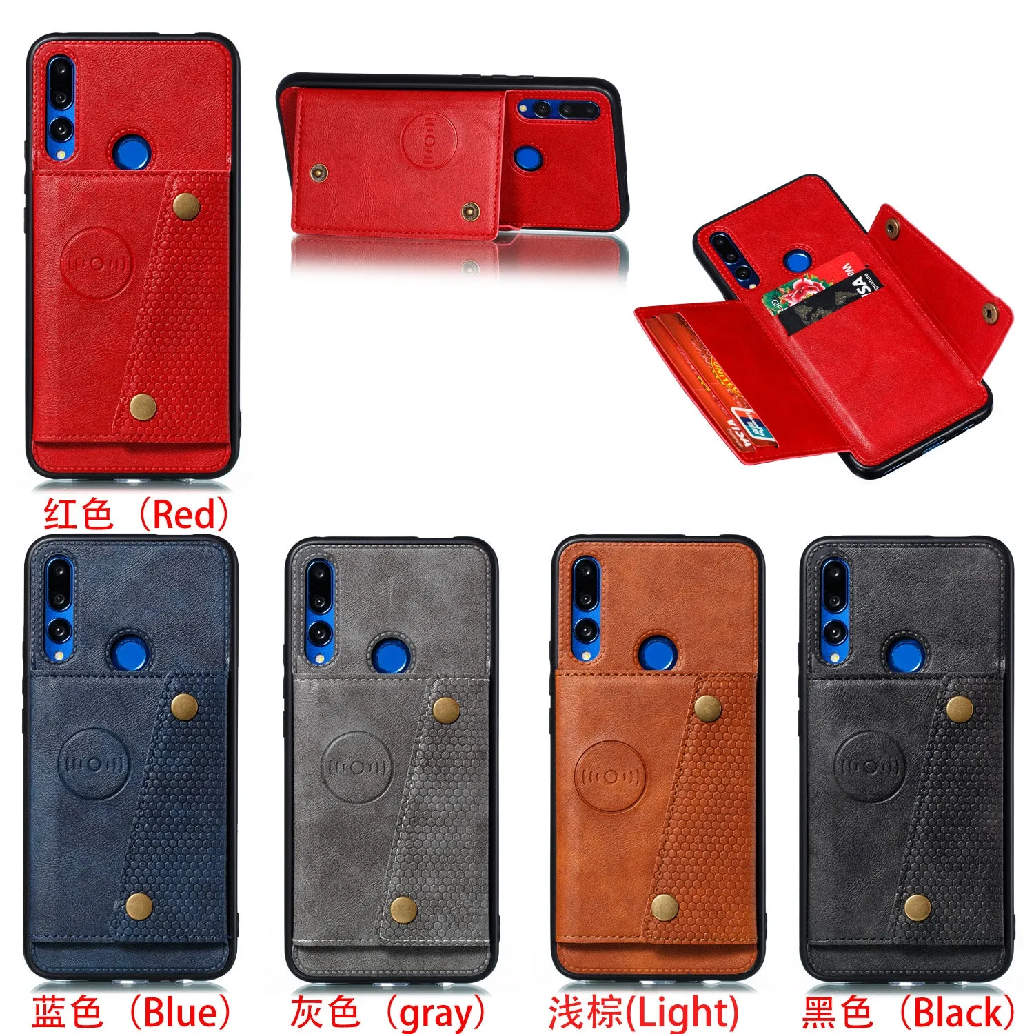 For HUAWEI Y9 prime 2019 PU Leather Shockproof Cell Phone Case Anti-dust Phone Case with Double Buckle Card Slot Pocket  Light Brown