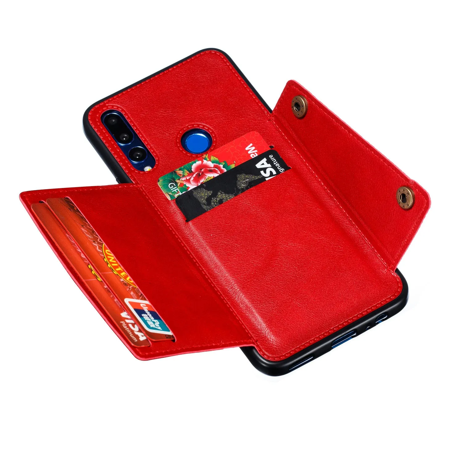 For HUAWEI Y9 prime 2019 PU Leather Shockproof Cell Phone Case Anti-dust Phone Case with Double Buckle Card Slot Pocket  Light Brown