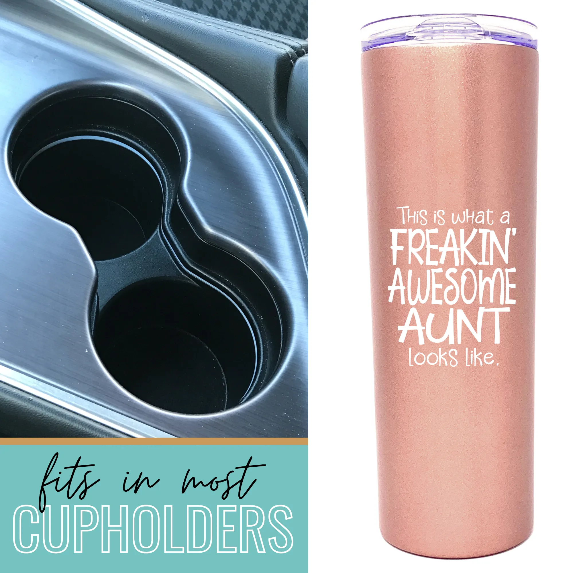 Freakin' Awesome Aunt 20 oz Rose Gold Skinny Tumbler for Aunts