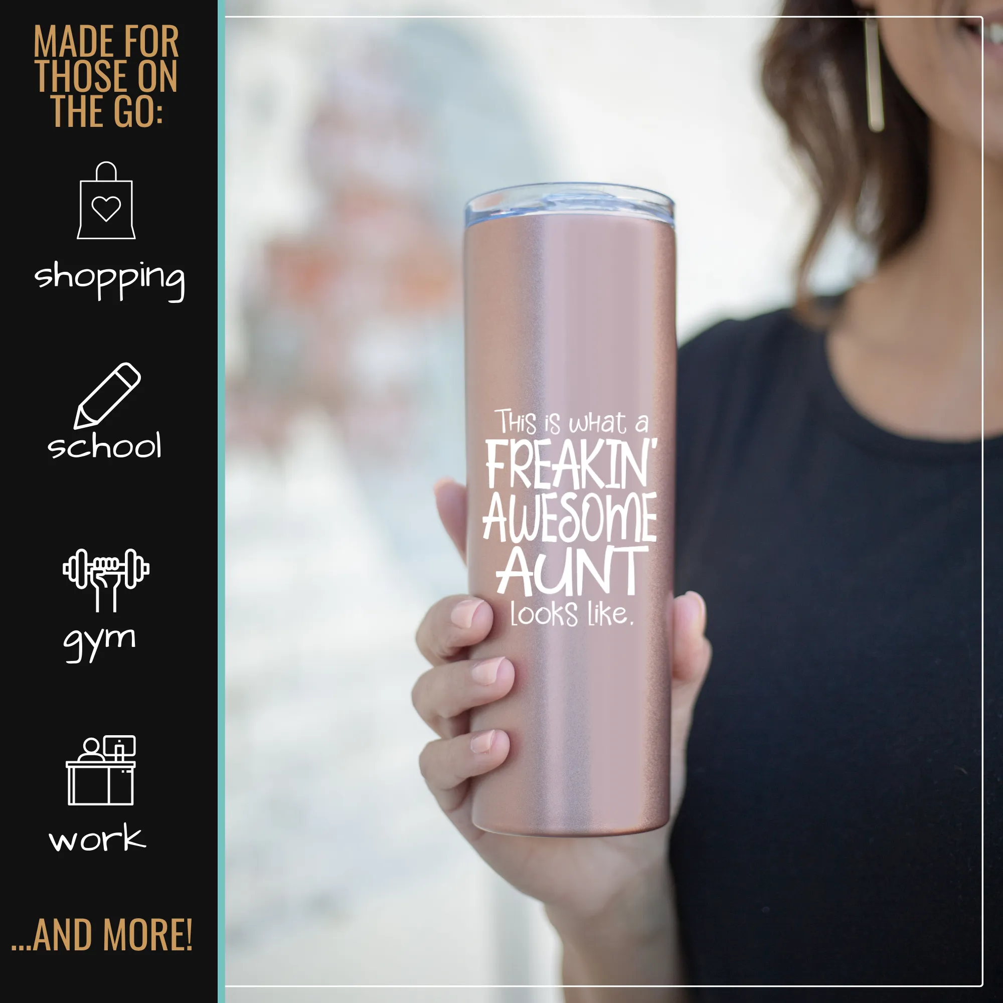 Freakin' Awesome Aunt 20 oz Rose Gold Skinny Tumbler for Aunts