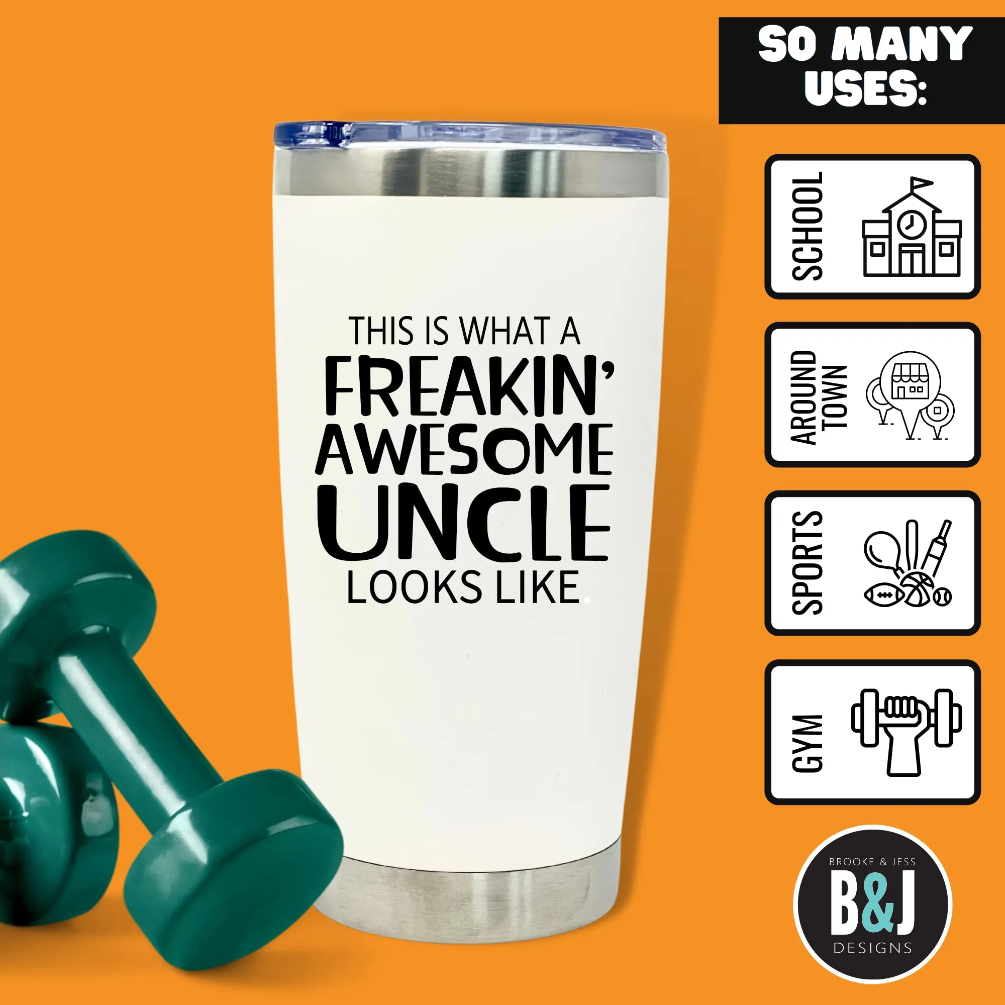 Freakin' Awesome Uncle 20 oz White Tumbler for Uncles