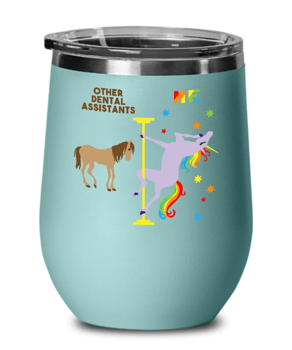 Gift For Dental Assistant Rainbow Unicorn Insulated Wine Tumbler 12oz Travel Cup