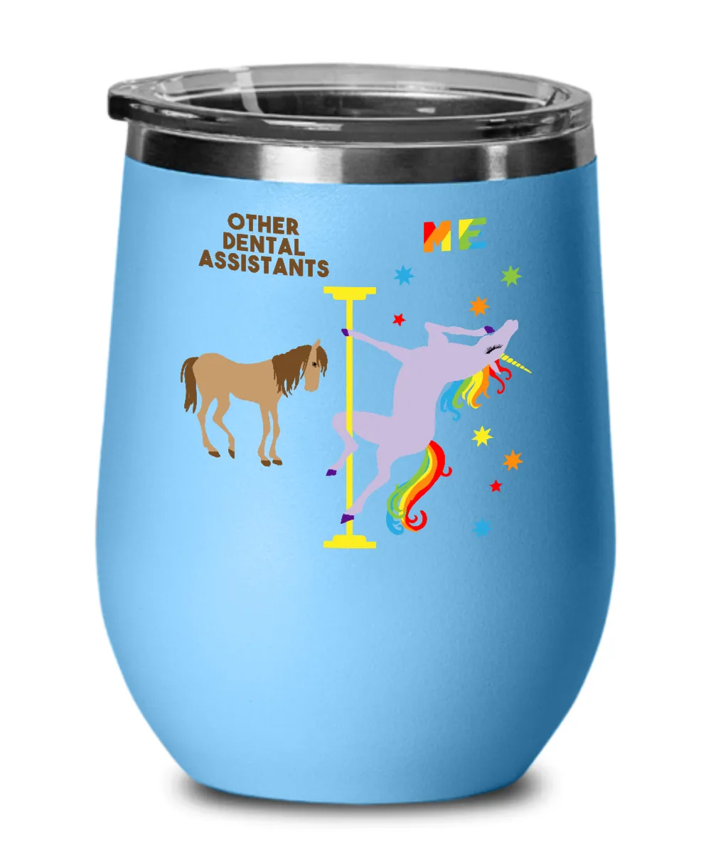 Gift For Dental Assistant Rainbow Unicorn Insulated Wine Tumbler 12oz Travel Cup