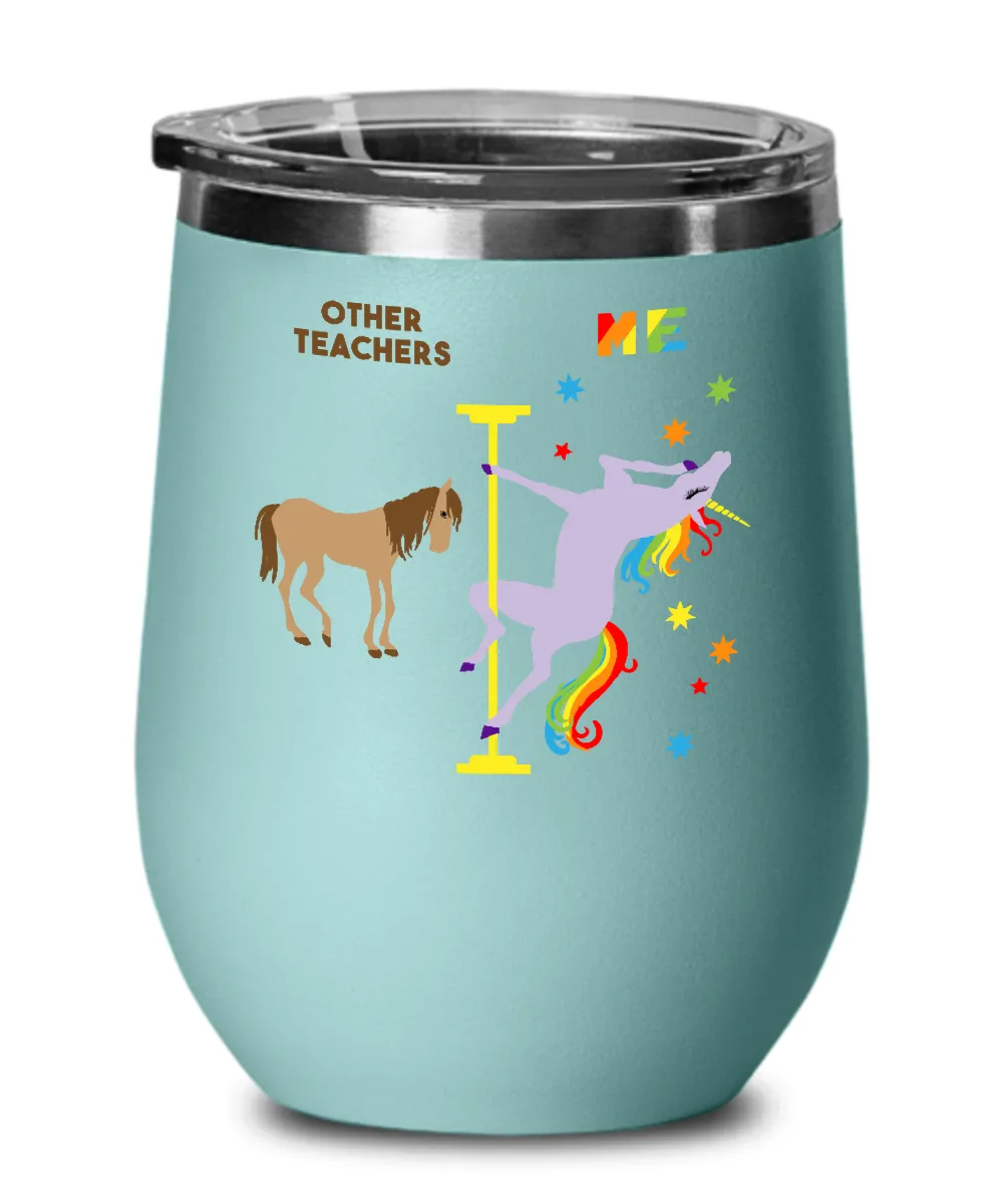 Gift For Teacher Rainbow Unicorn Insulated Wine Tumbler 12oz Travel Cup