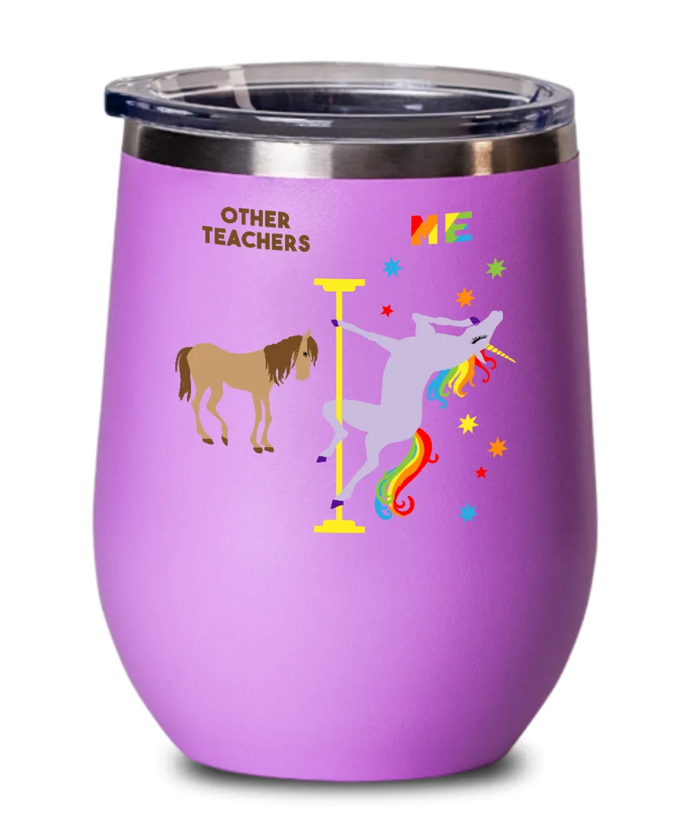 Gift For Teacher Rainbow Unicorn Insulated Wine Tumbler 12oz Travel Cup
