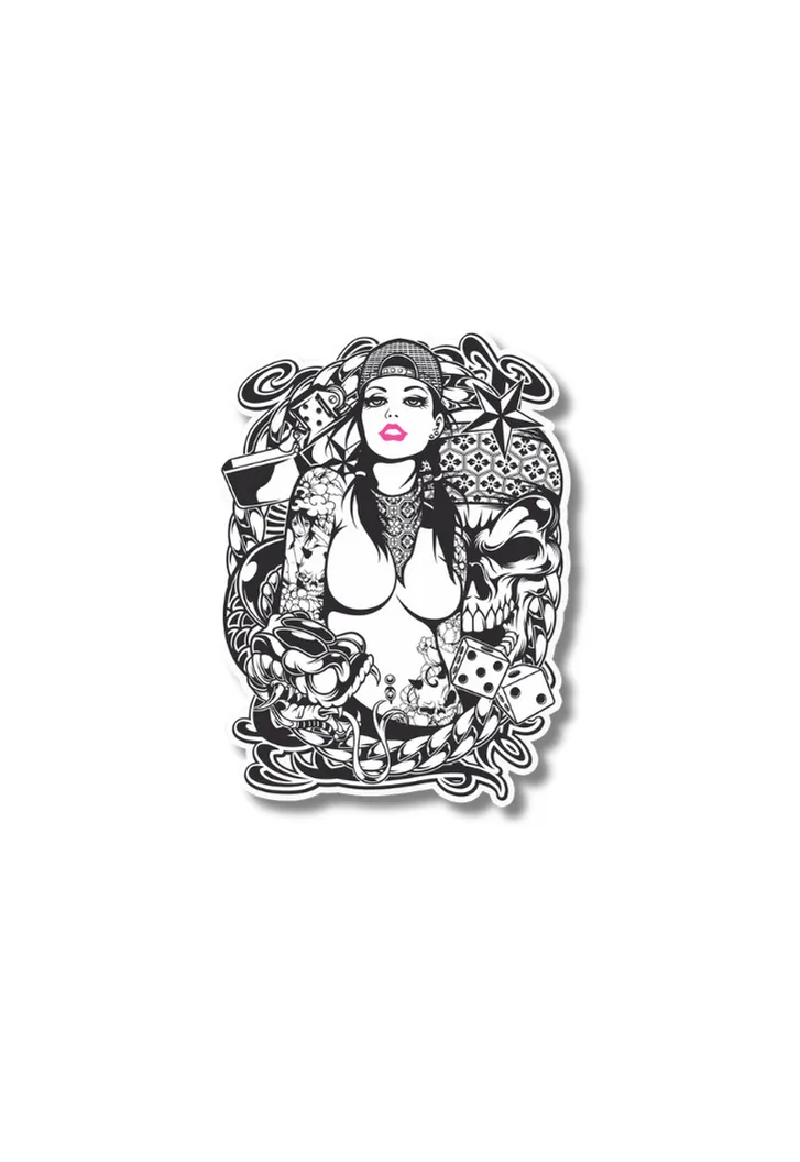 Girl With Skull And Snake Pink Balonrosu Sticker