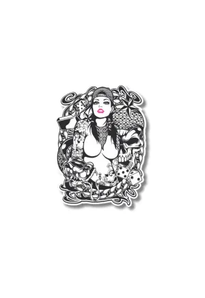 Girl With Skull And Snake Pink Balonrosu Sticker