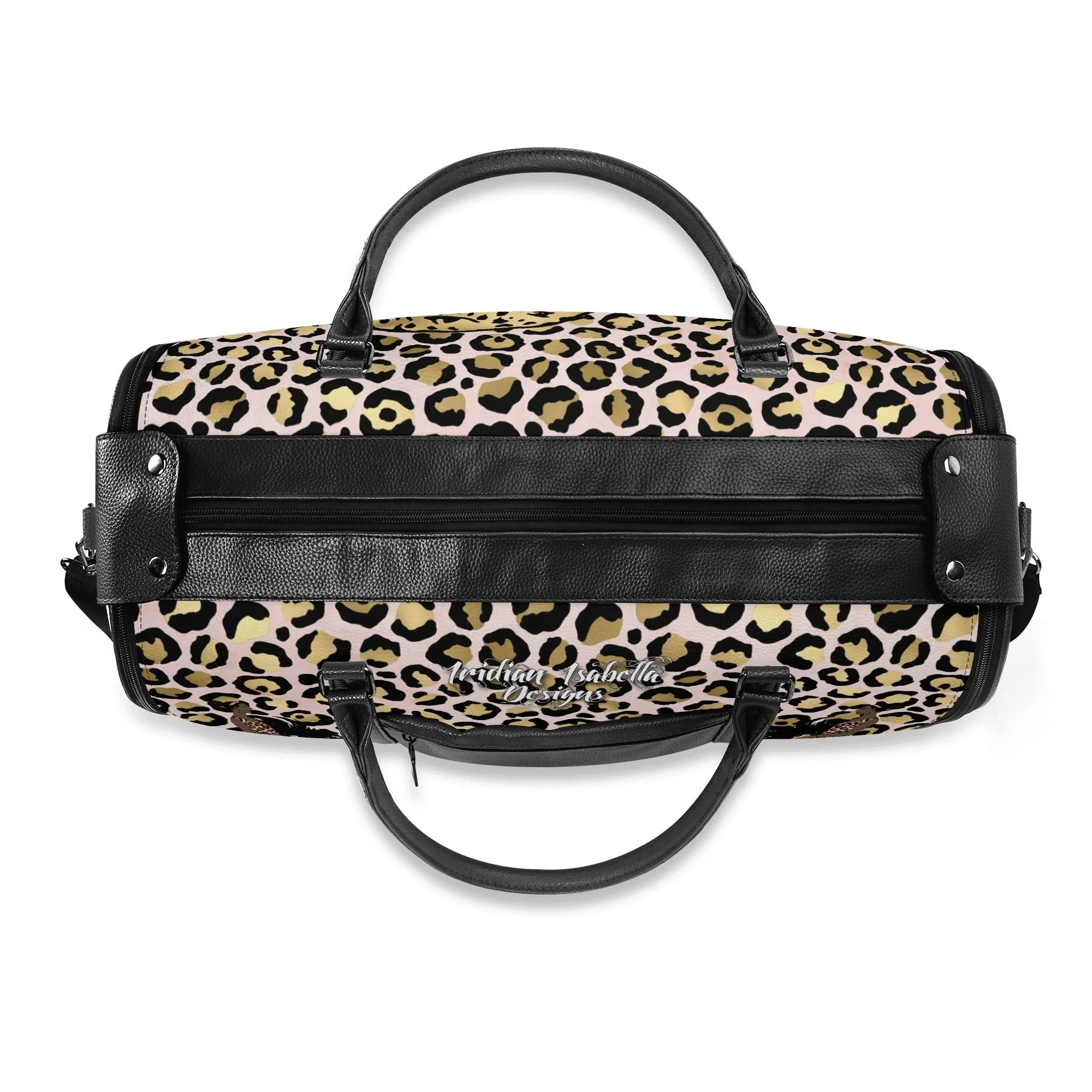 Gold Leopard and African Woman Pattern Foldable PU Leather Travel Bag