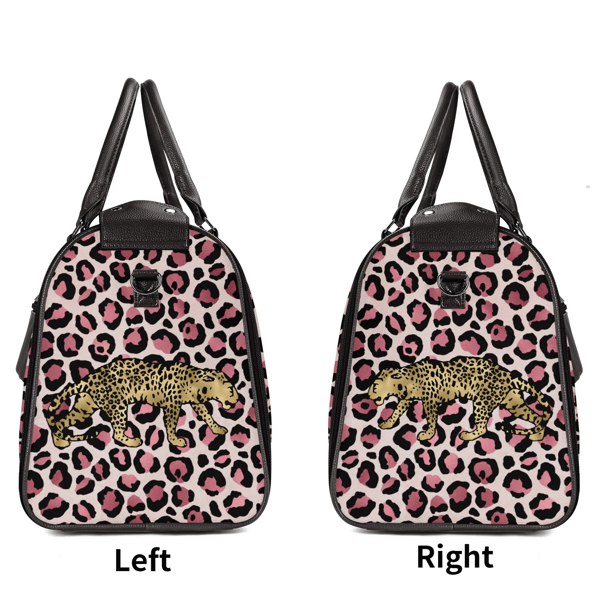 Gold Leopard and African Woman Pattern Foldable PU Leather Travel Bag
