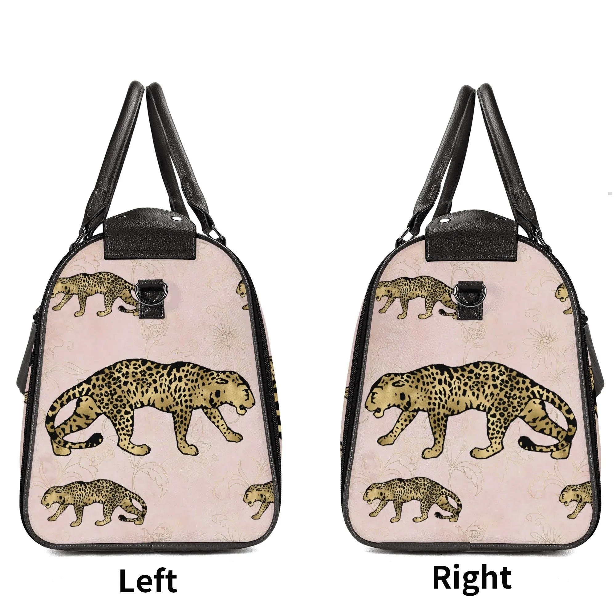 Gold Leopard and African Woman Pattern Foldable PU Leather Travel Bag