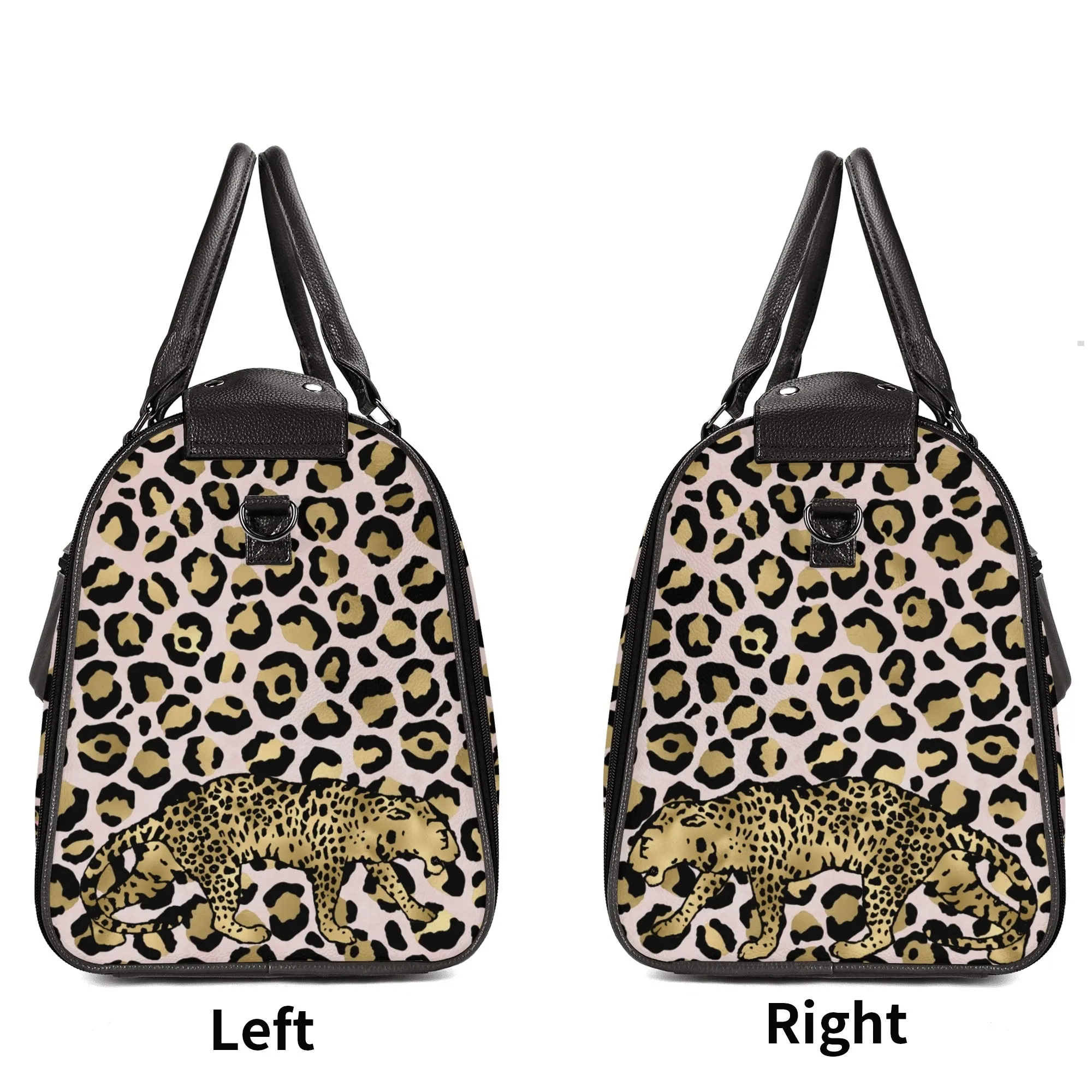 Gold Leopard and African Woman Pattern Foldable PU Leather Travel Bag