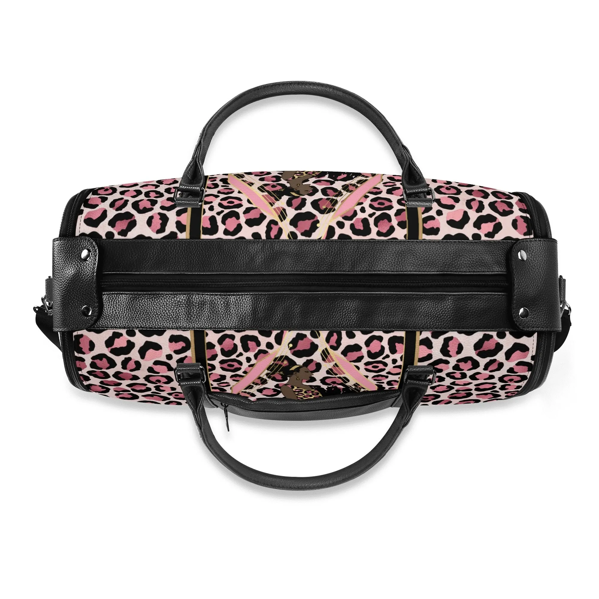 Gold Leopard and African Woman Pattern Foldable PU Leather Travel Bag
